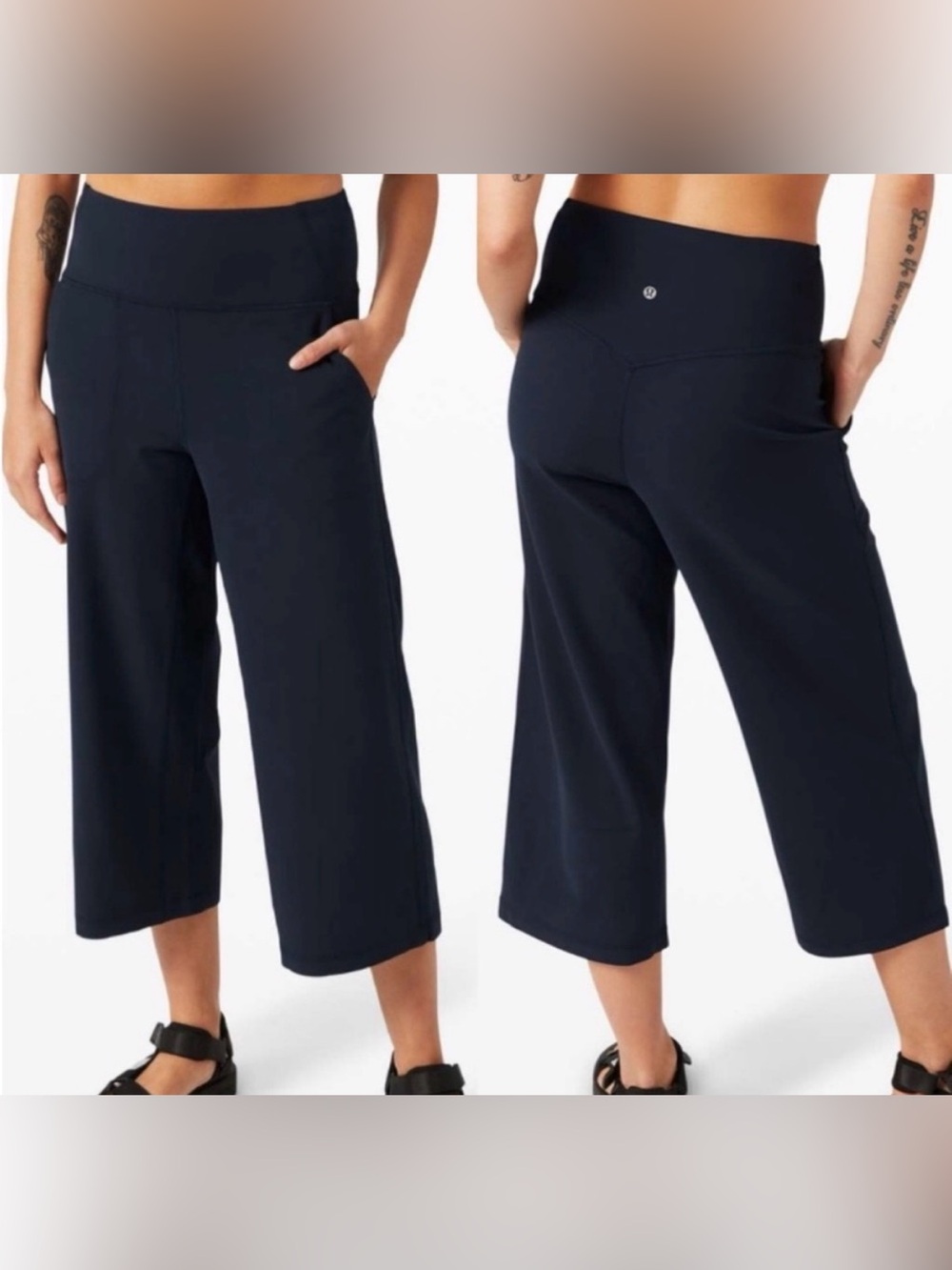 lululemon athletica Women's Navy Cropped Wide-Leg Pants with Pockets